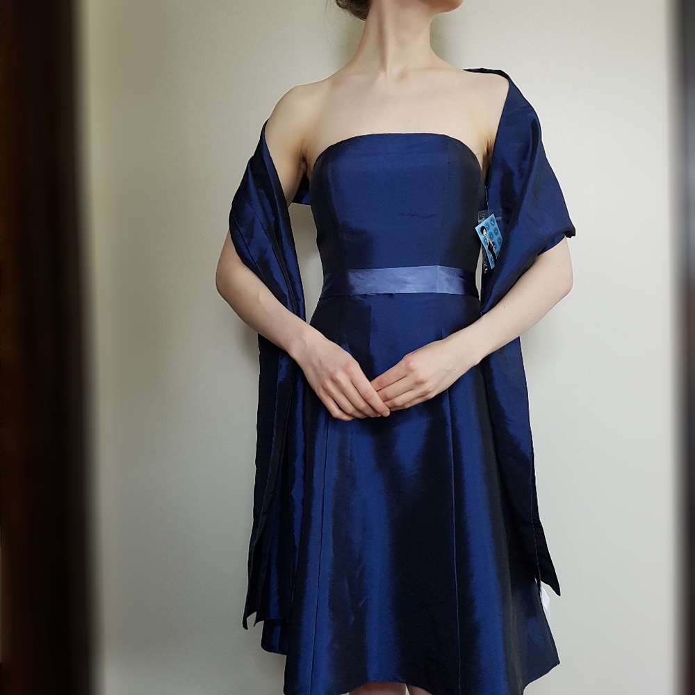 Strapless Blue Midi Dress